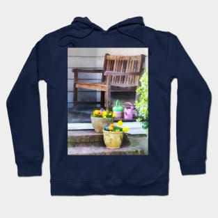 Suburbs - Pansies and Watering Cans on Steps Hoodie